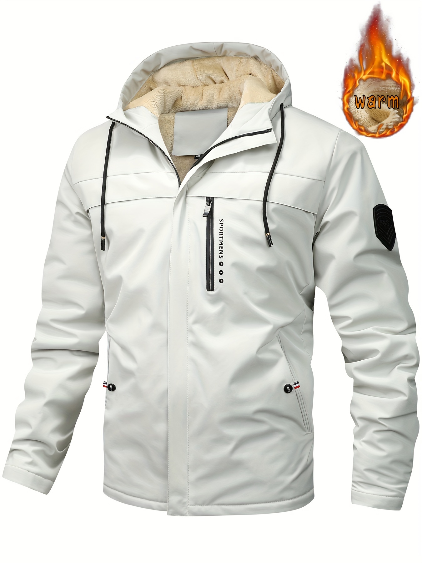 Warm fleece hooded jacket, men's casual winter jacket for outdoor activities